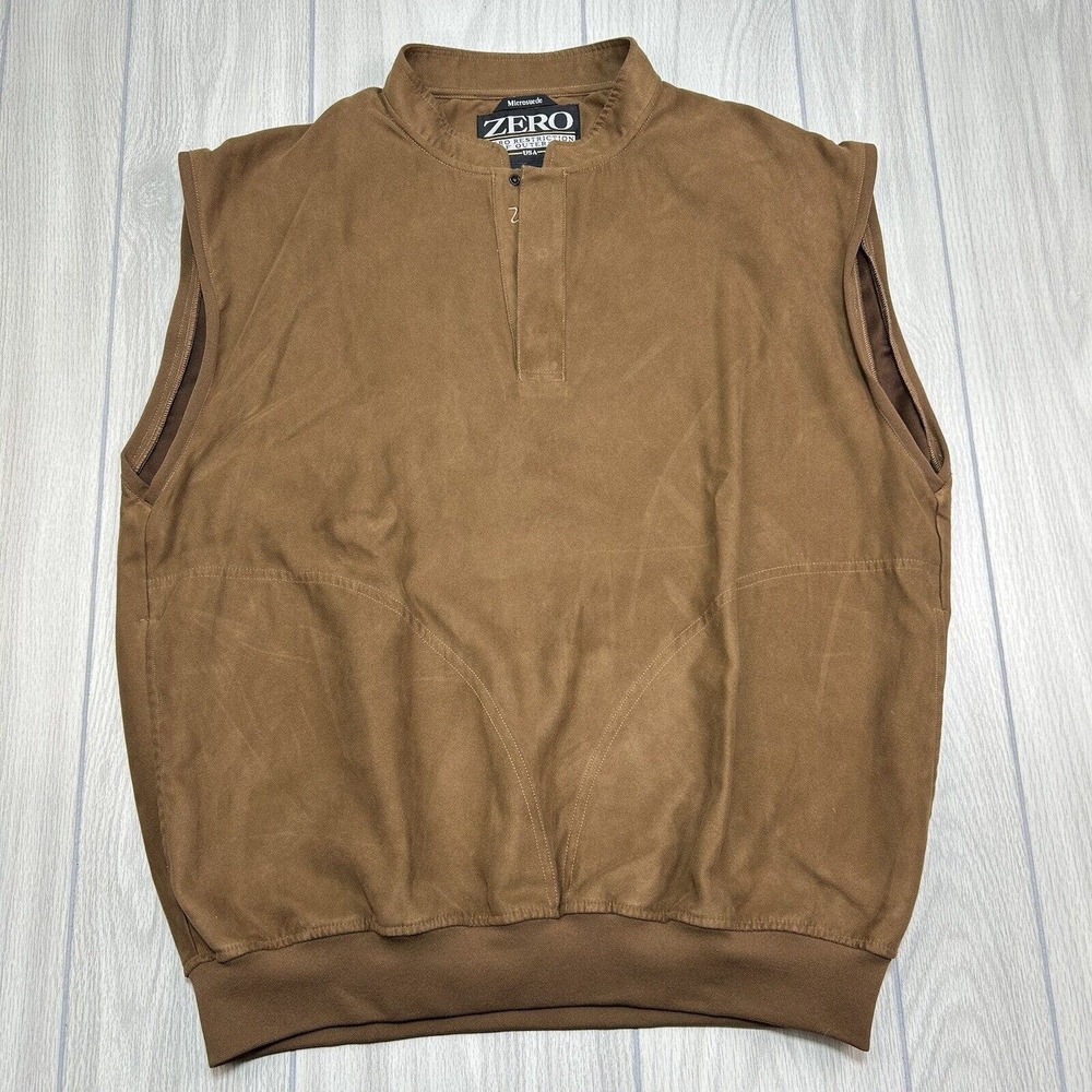 Zero Restriction Golf Outerwear Microsuede Vest Mens M Brown V Neck Snap